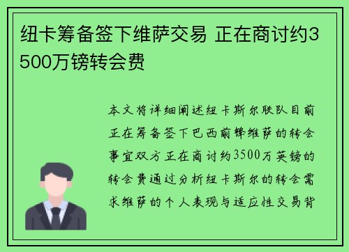 纽卡筹备签下维萨交易 正在商讨约3500万镑转会费 纽卡筹备签下维萨交易 正在商讨约3500万镑转会费