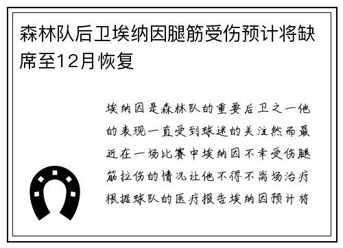 森林队后卫埃纳因腿筋受伤预计将缺席至12月恢复 森林队后卫埃纳因腿筋受伤预计将缺席至12月恢复